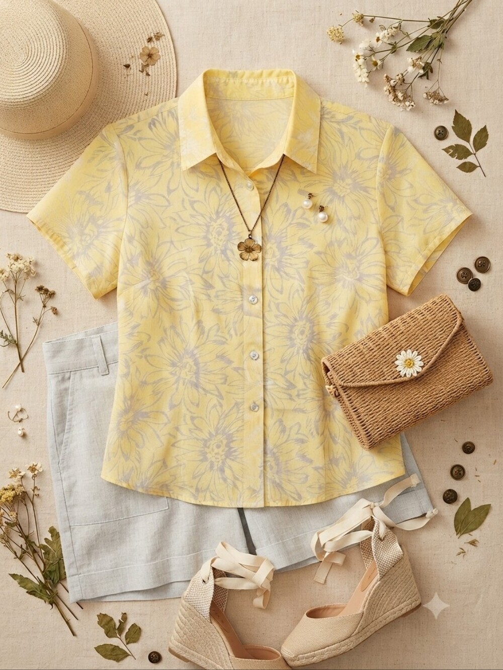 Crazy Horse Liz Claiborne Yellow Sunflower Sheer Button Up Short Sleeve Blouse
